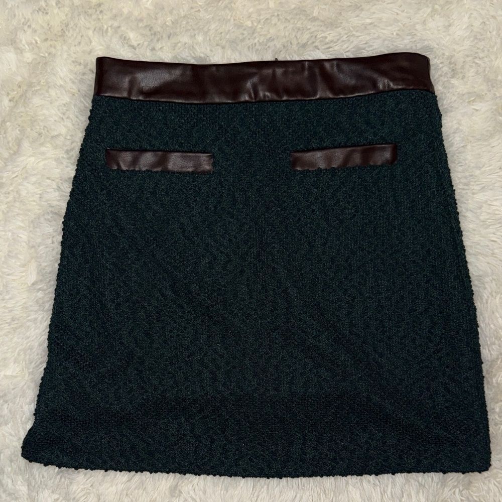 Vince Camuto Forest Green Mini Skirt with Chocolate Accents